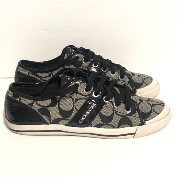 Coach Shoes Coach Signature Logo Canvas Sneakers Black Patent